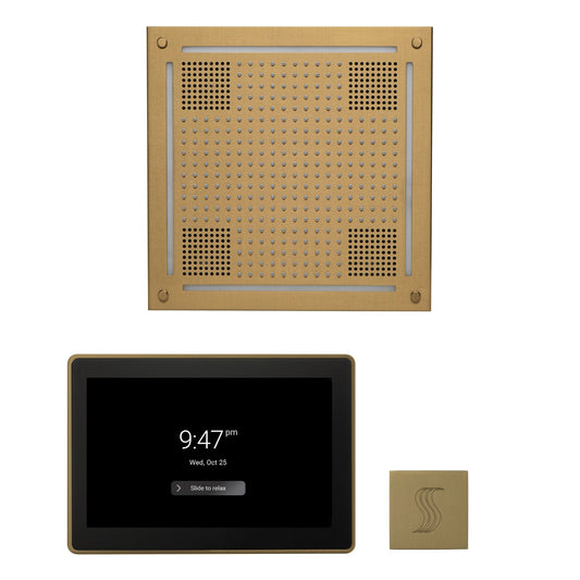 Thermasol ThermaTouch2 15 Control Satin Brass HydroVive 18 Wellness Steam Package With Square Steam Head Kit