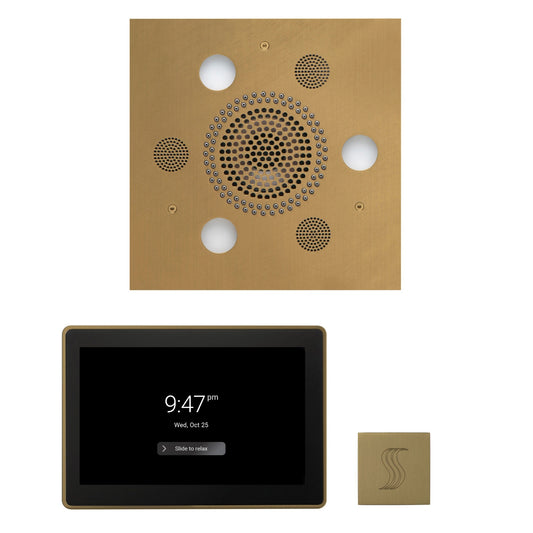 Thermasol ThermaTouch2 15 Control Satin Brass Square Serenity Advanced Rainhead Wellness Steam Package With Square Steam Head Kit