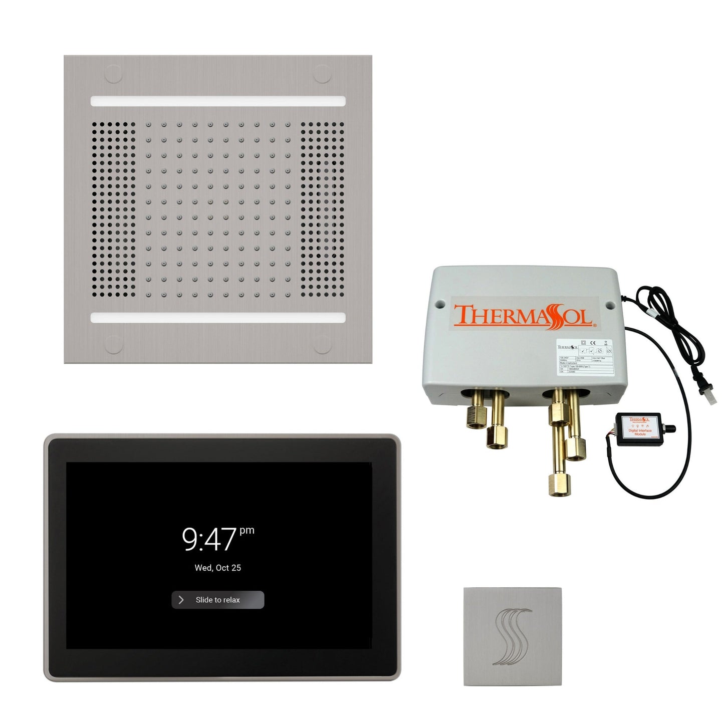 Thermasol ThermaTouch2 15 Control Satin Chrome HydroVive 14 Total Wellness Package With Square Steam Head Kit
