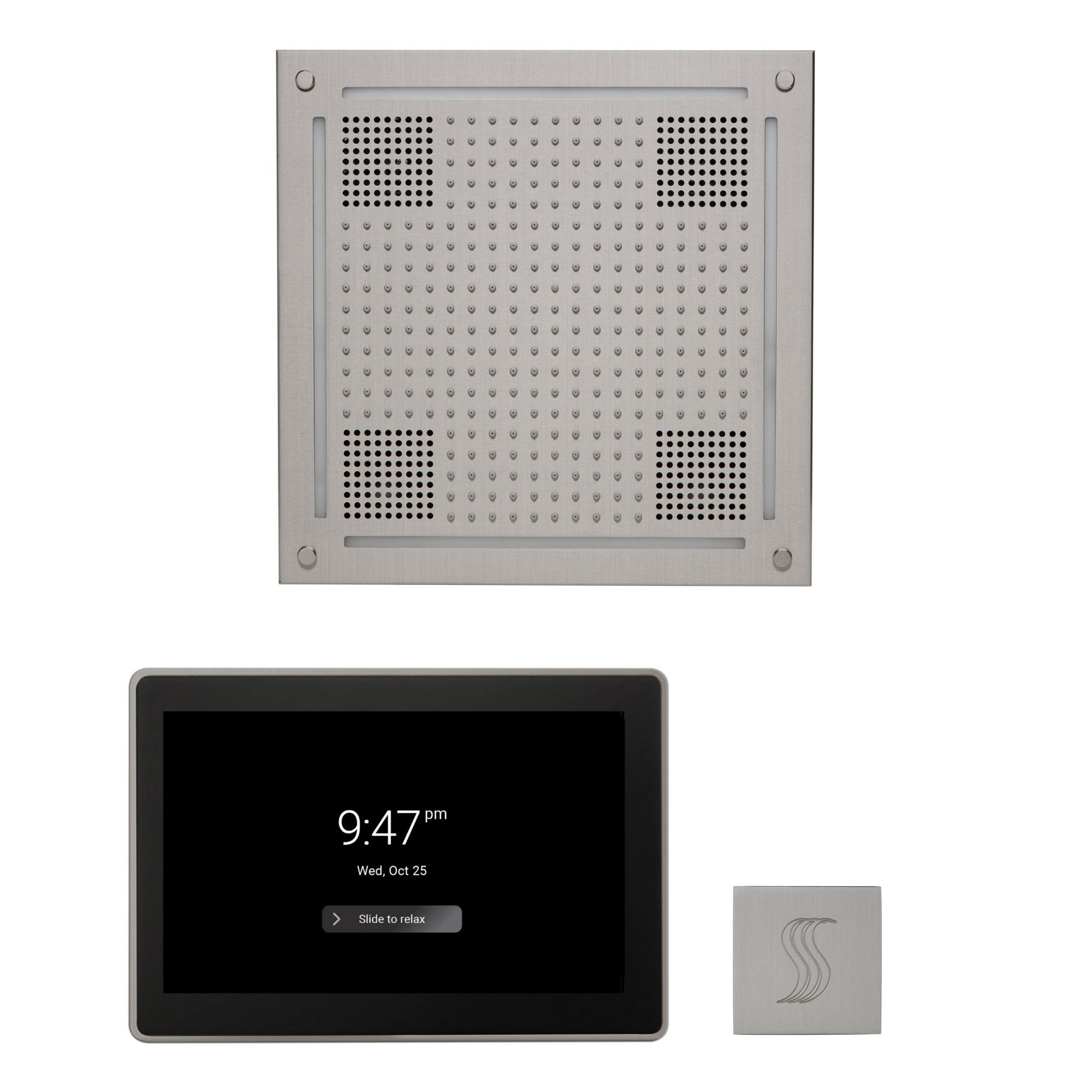 Thermasol ThermaTouch2 15 Control Satin Chrome HydroVive 18 Wellness Steam Package With Square Steam Head Kit
