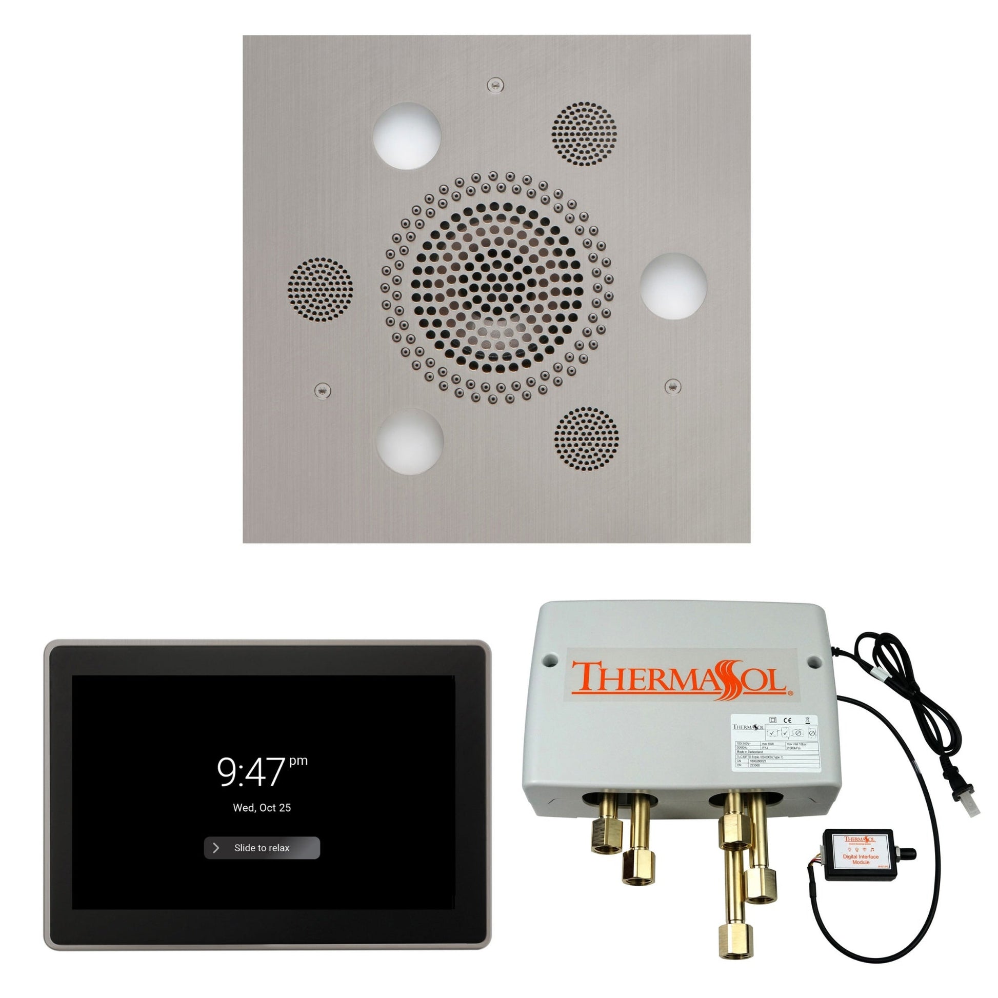 Thermasol ThermaTouch2 15 Control Satin Chrome Square Serenity Advanced Rainhead Wellness Shower Package With Digital Shower Valve