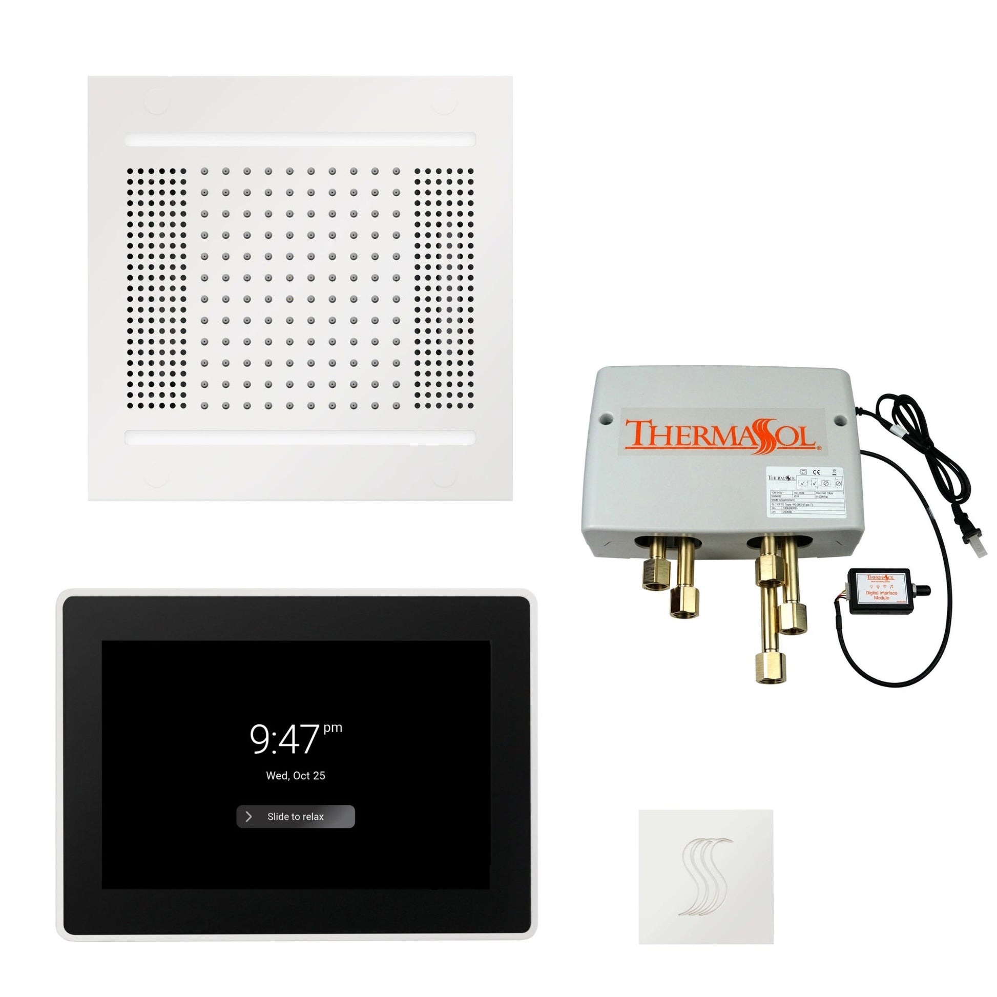 Thermasol ThermaTouch2 15 Control White HydroVive 14 Total Wellness Package With Square Steam Head Kit