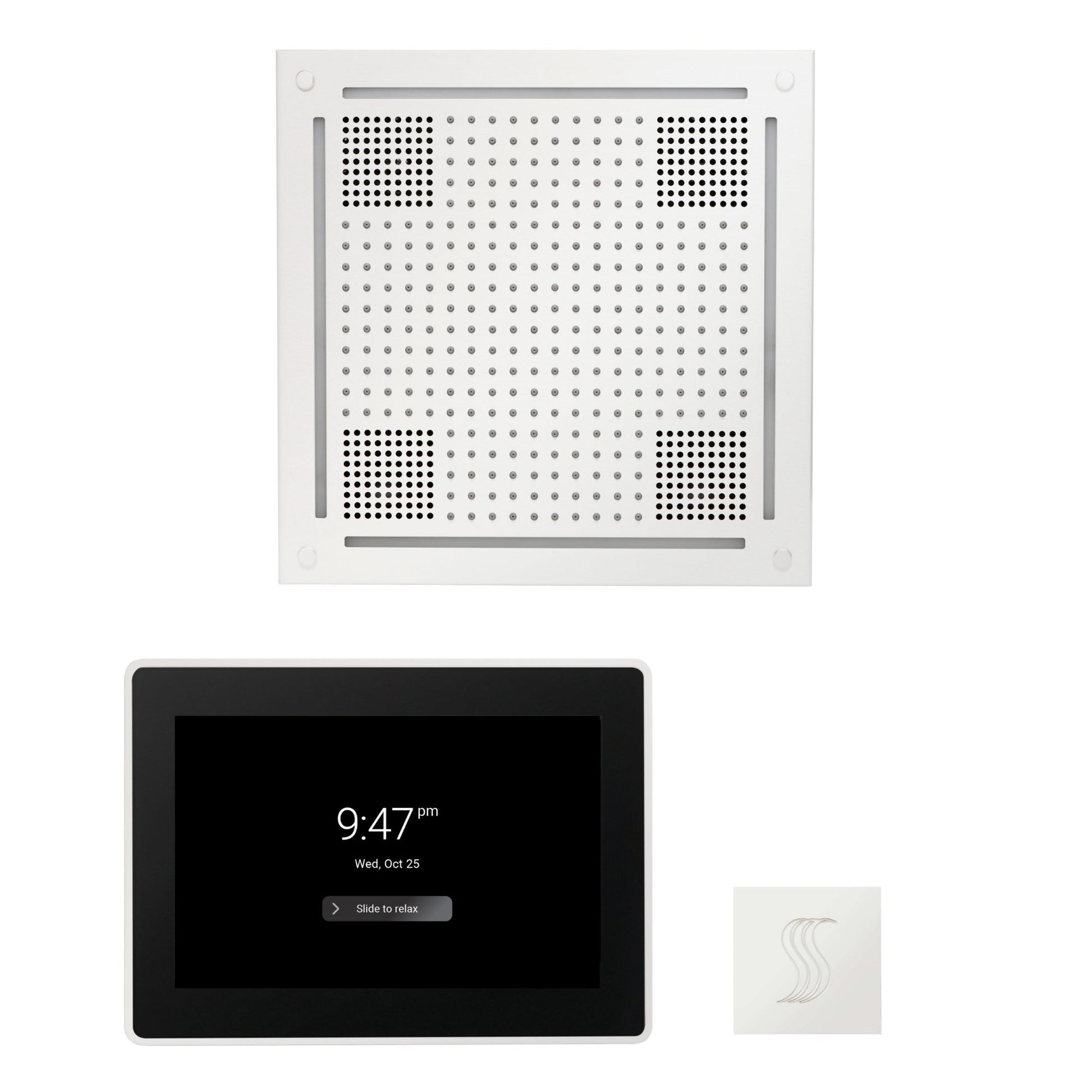 Thermasol ThermaTouch2 15 Control White HydroVive 18 Wellness Steam Package With Square Steam Head Kit