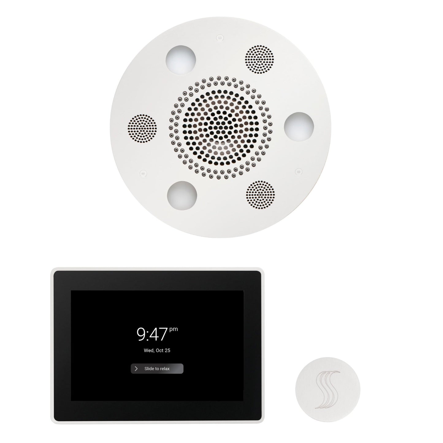 Thermasol ThermaTouch2 15 Control White Round Serenity Advanced Rainhead Wellness Steam Package With Round Steam Head Kit