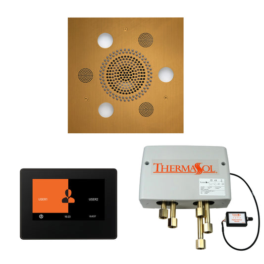 Thermasol ThermaTouch2 7 Control Antique Brass Square Serenity Advanced Rainhead Wellness Shower Package With Black Trim & Digital Shower Valve