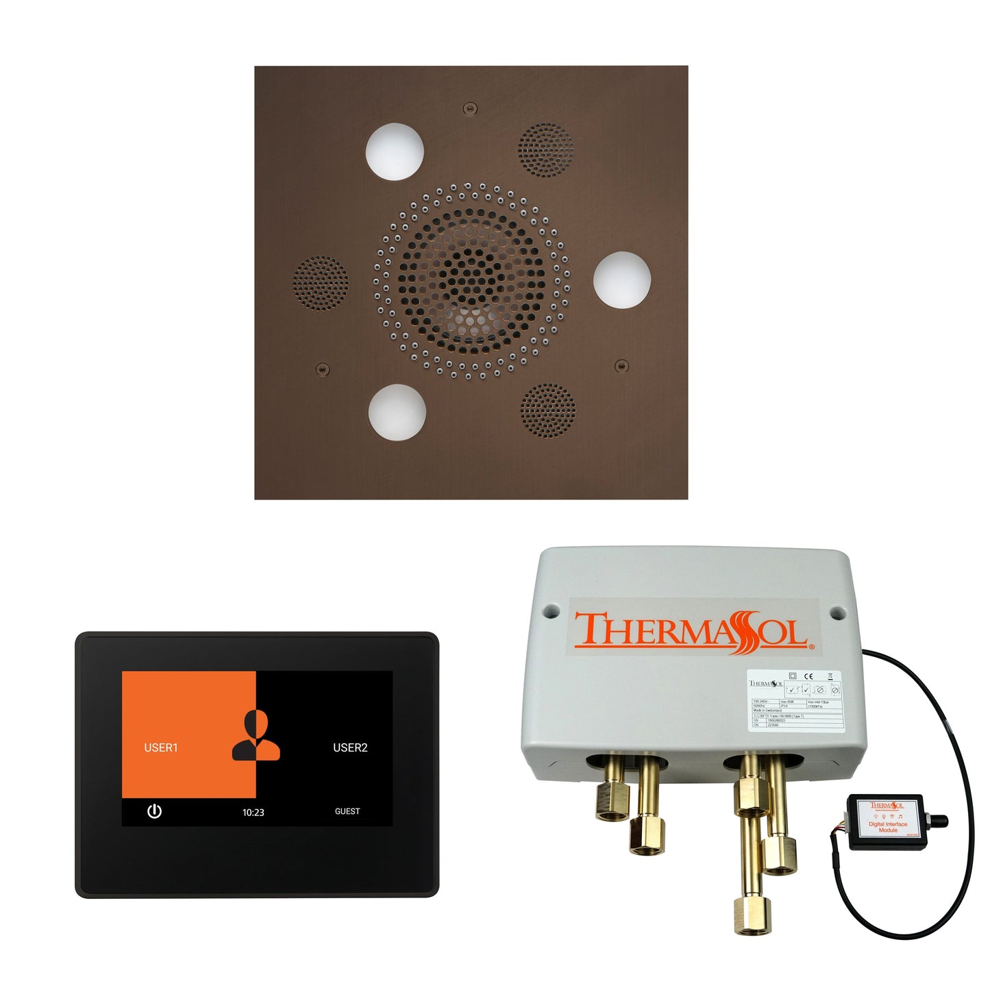 Thermasol ThermaTouch2 7 Control Oil Rubbed Bronze Square Serenity Advanced Rainhead Wellness Shower Package With Black Trim & Digital Shower Valve