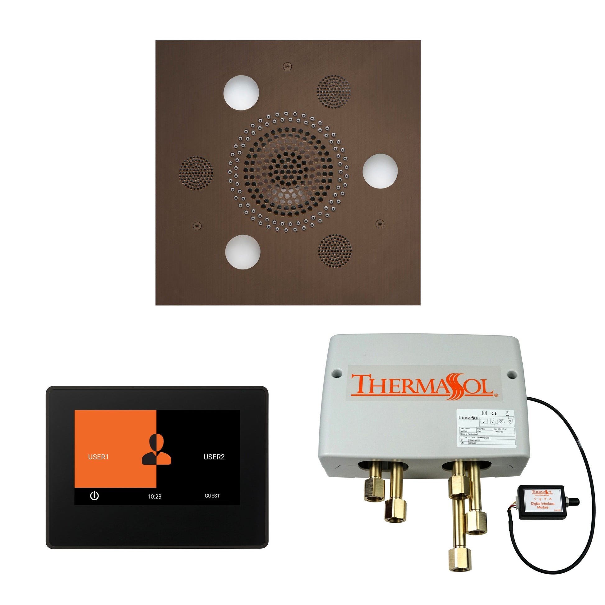 Thermasol ThermaTouch2 7 Control Oil Rubbed Bronze Square Serenity Advanced Rainhead Wellness Shower Package With Black Trim & Digital Shower Valve
