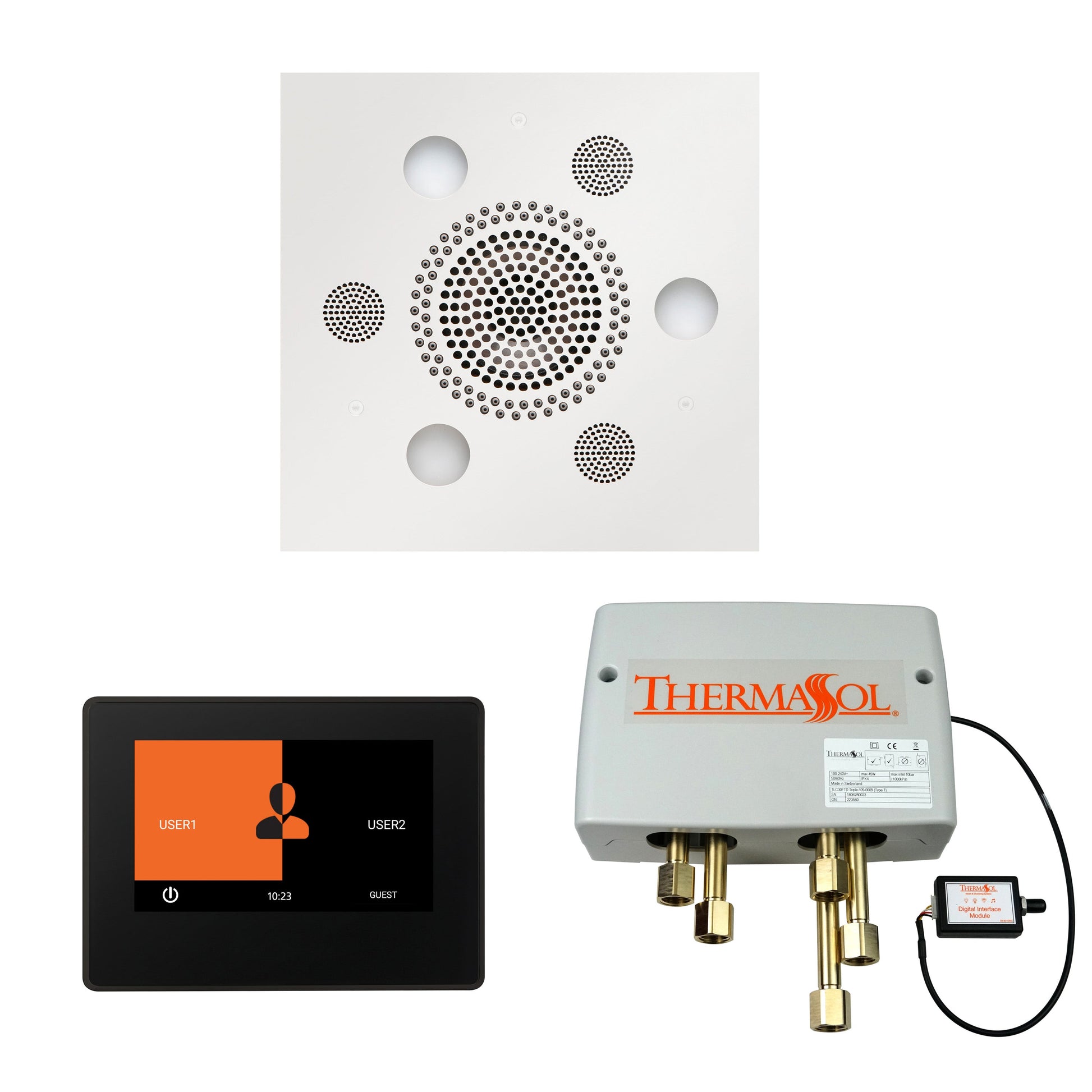 Thermasol ThermaTouch2 7 Control White Square Serenity Advanced Rainhead Wellness Shower Package With Black Trim & Digital Shower Valve