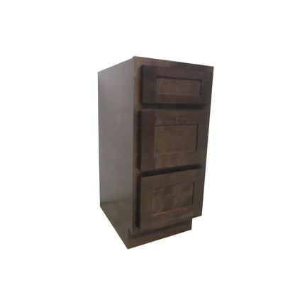 Vanity Art 12" Brown Single Freestanding Solid Wood Vanity Cabinet With 3 Soft Closing Drawers