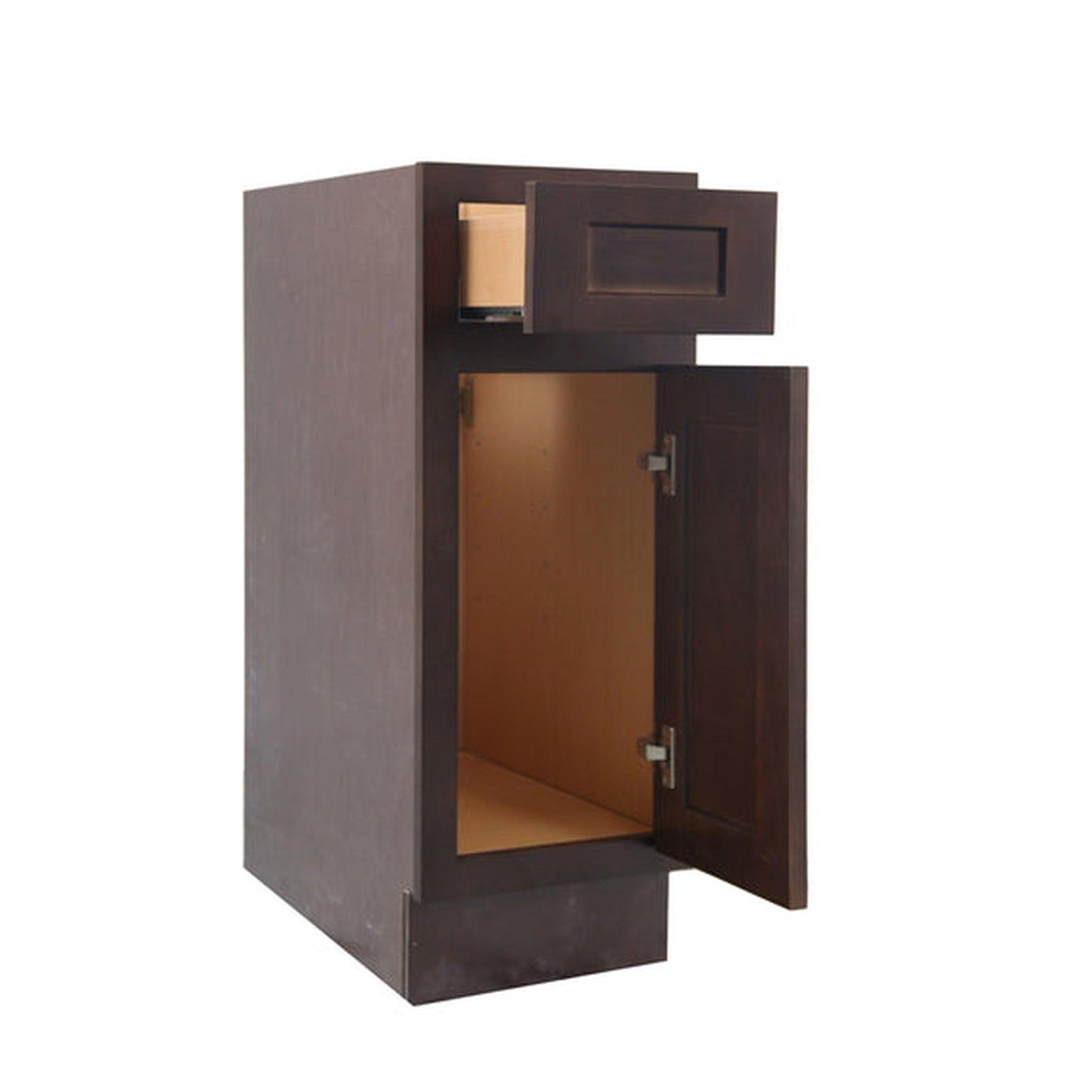 Vanity Art 12" Brown Single Right Offset Freestanding Solid Wood Vanity Cabinet With Soft Closing Door and Drawer