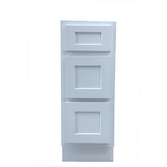 Vanity Art 12" White Single Freestanding Solid Wood Vanity Cabinet With 3 Soft Closing Drawers