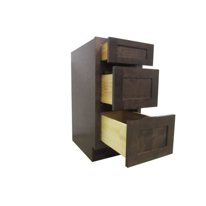 Vanity Art 15" Brown Single Freestanding Solid Wood Vanity Cabinet With 3 Soft Closing Drawers