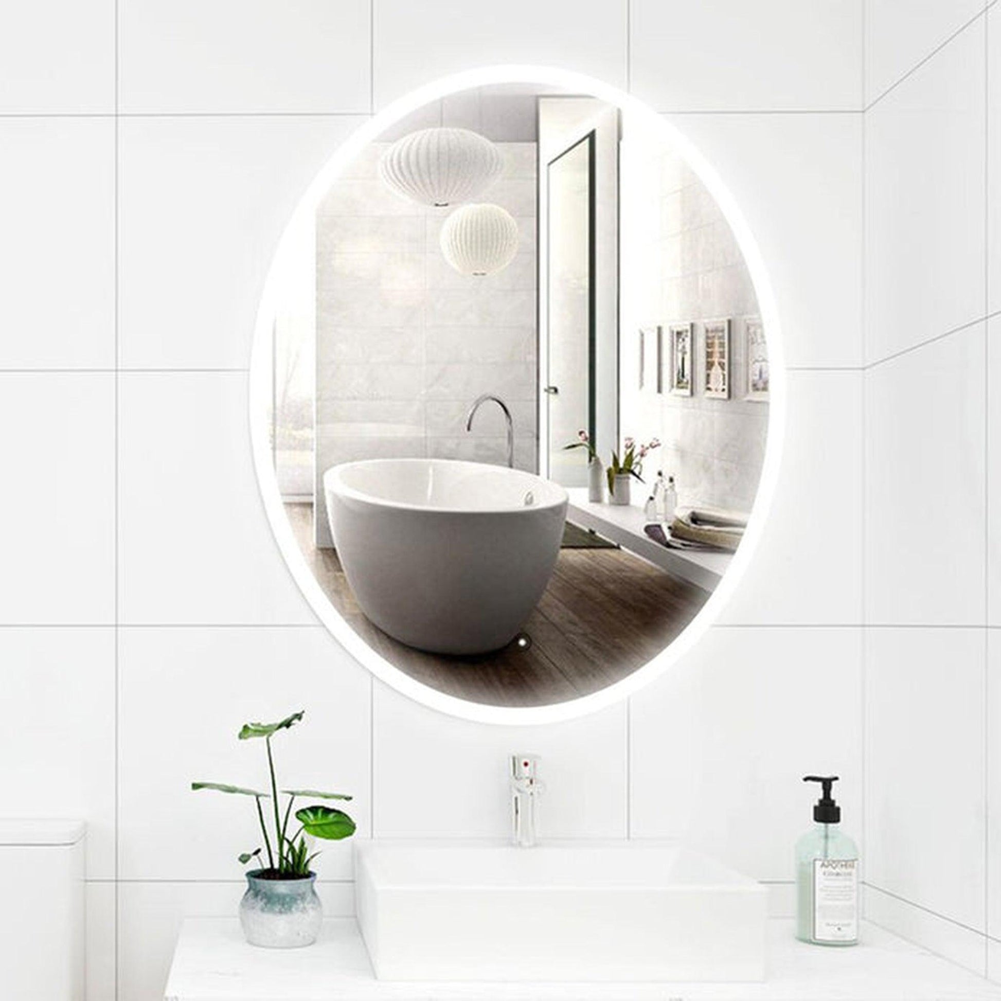 Vanity Art 24" Oval LED Lighted Illuminated Bathroom Vanity Wall Mirror With Touch Sensor