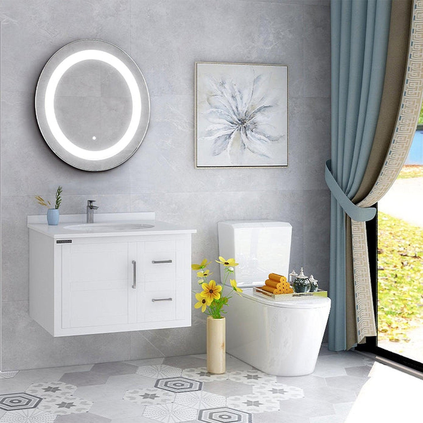 Vanity Art 24" W x 24" H Round Frameless LED Lighted Illuminated Bathroom Vanity Wall Mirror