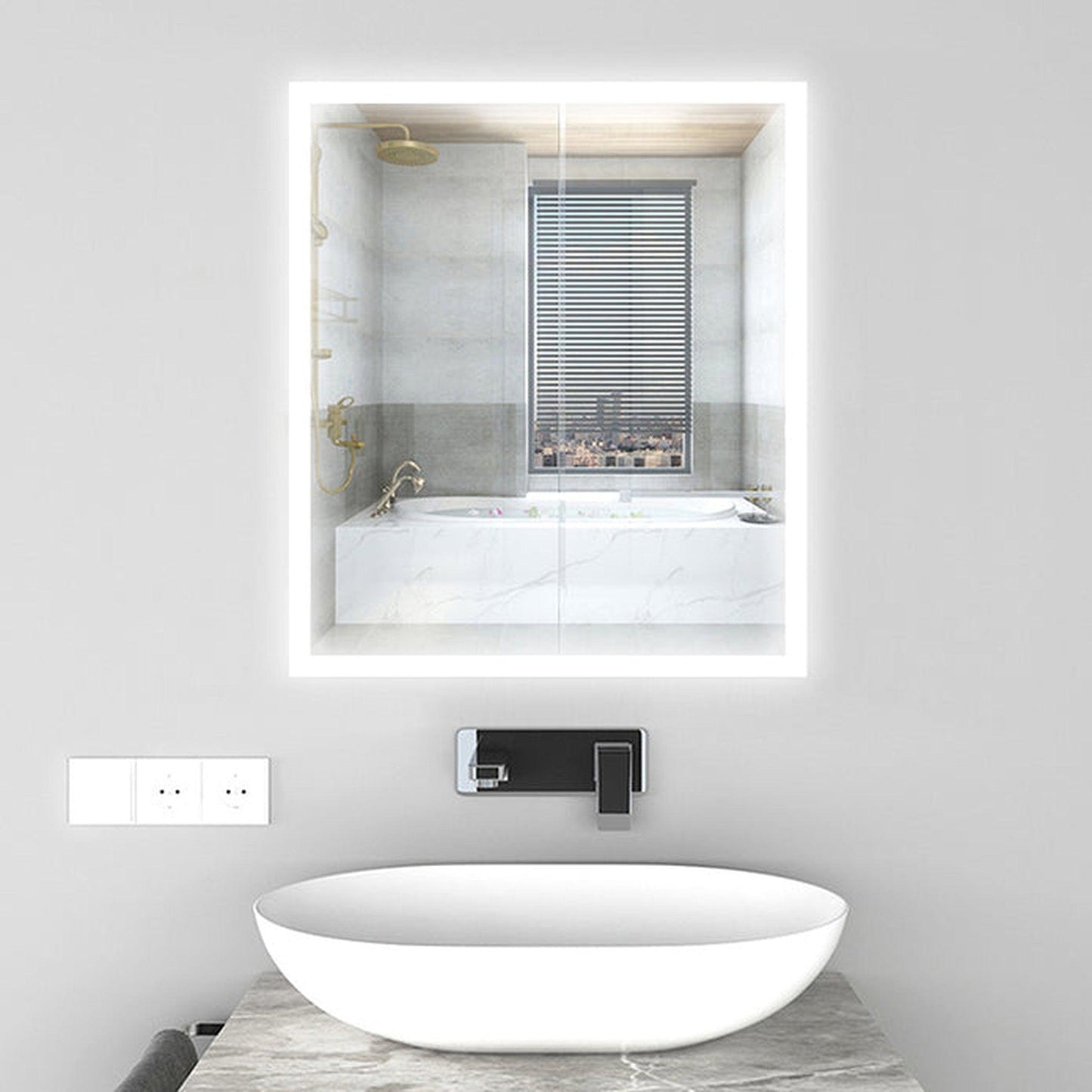 Vanity Art 24" W x 28" H Rectangular Frameless LED Lighted Illuminated Bathroom Vanity Wall Mirror With Touch Sensor Switch