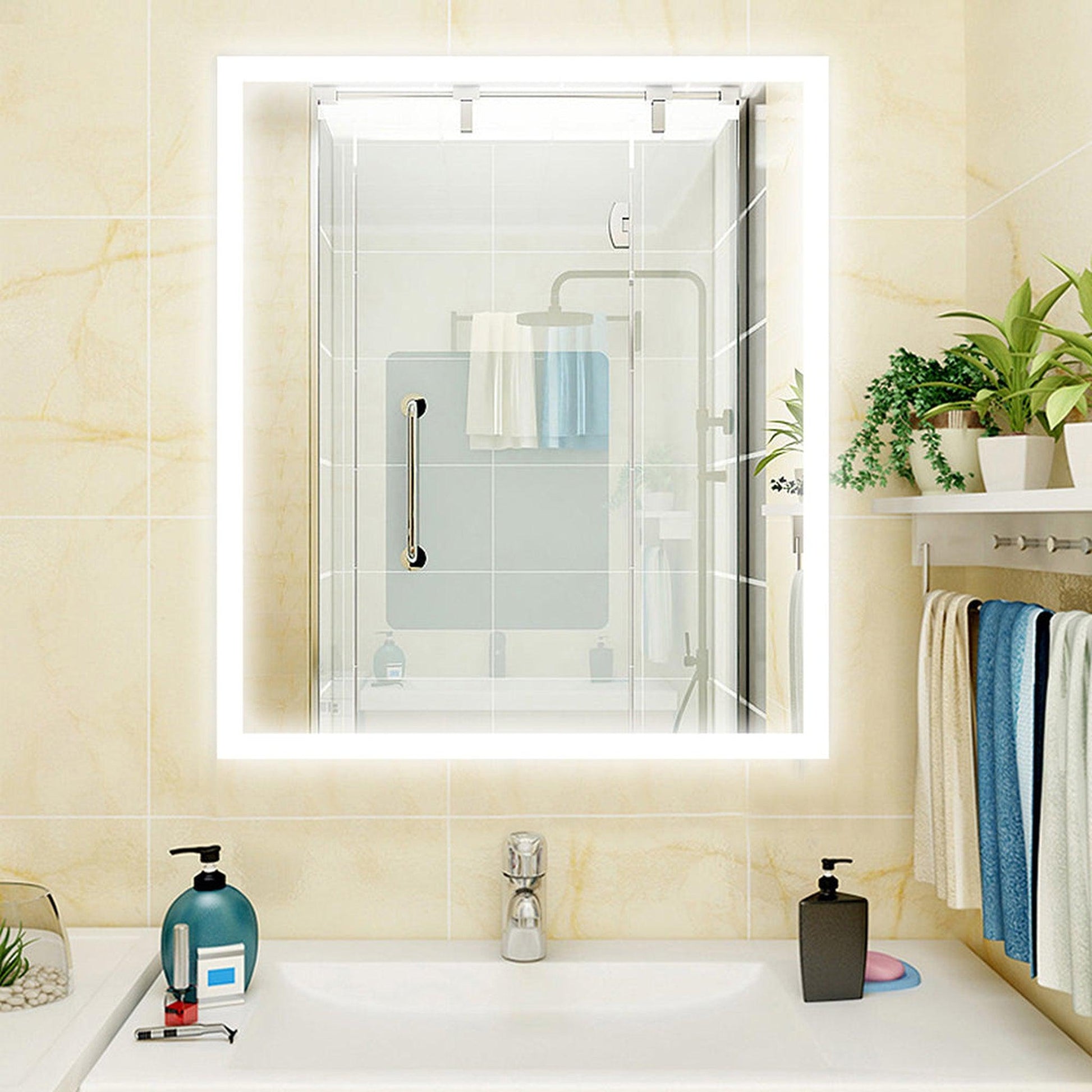 Vanity Art 24" W x 28" H Rectangular Frameless LED Lighted Illuminated Bathroom Vanity Wall Mirror With Touch Sensor Switch