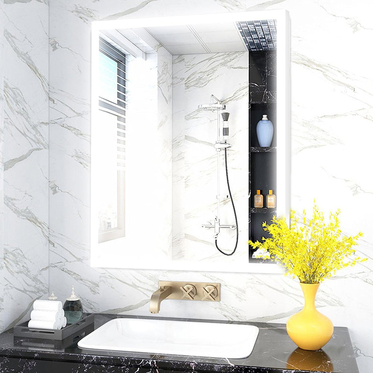 Vanity Art 24" W x 28" H Rectangular Frameless LED Lighted Illuminated Bathroom Vanity Wall Mirror With Touch Sensor Switch