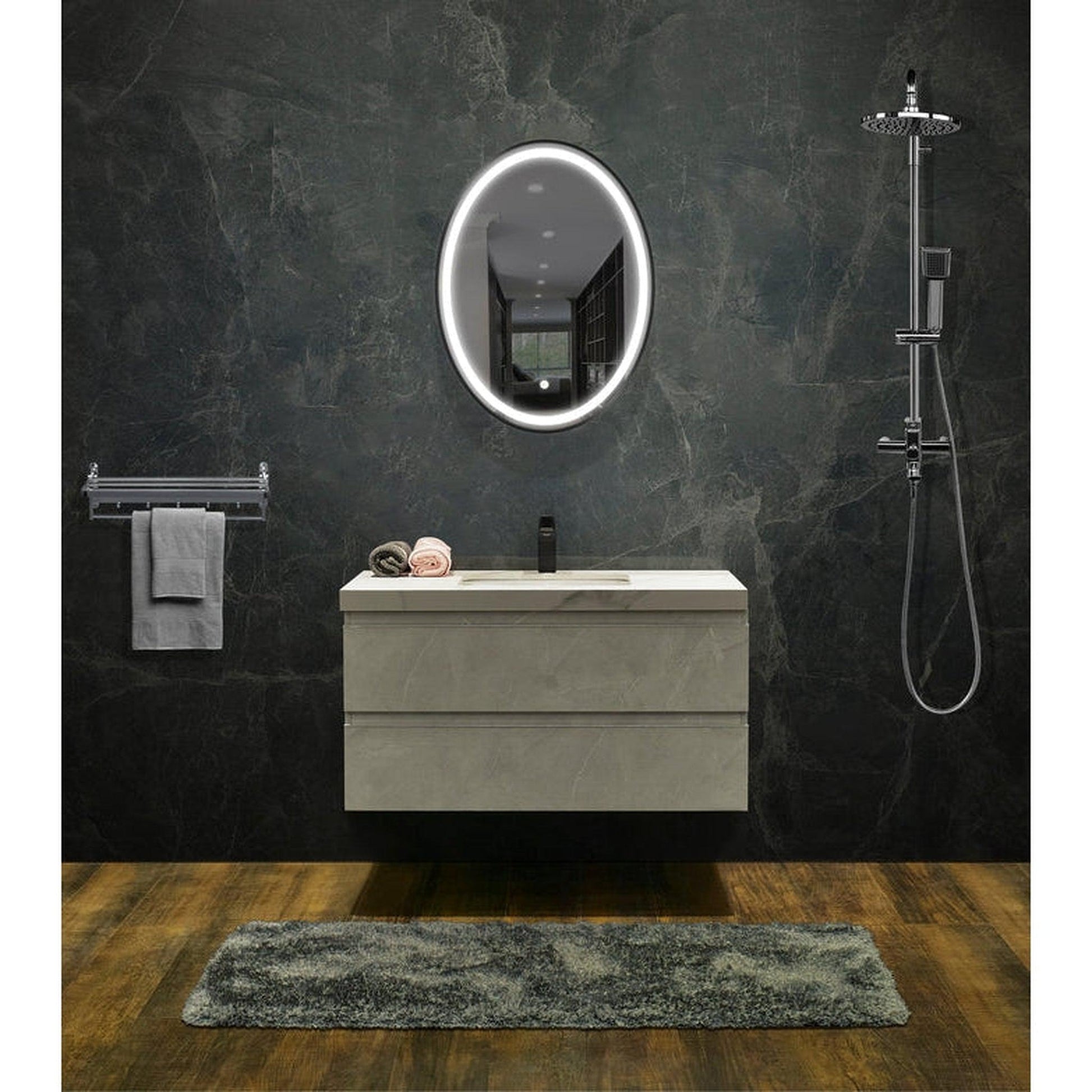 Vanity Art 24" W x 32" H Black Oval LED Lighted Bathroom Vanity Wall Mirror With Touch Sensor