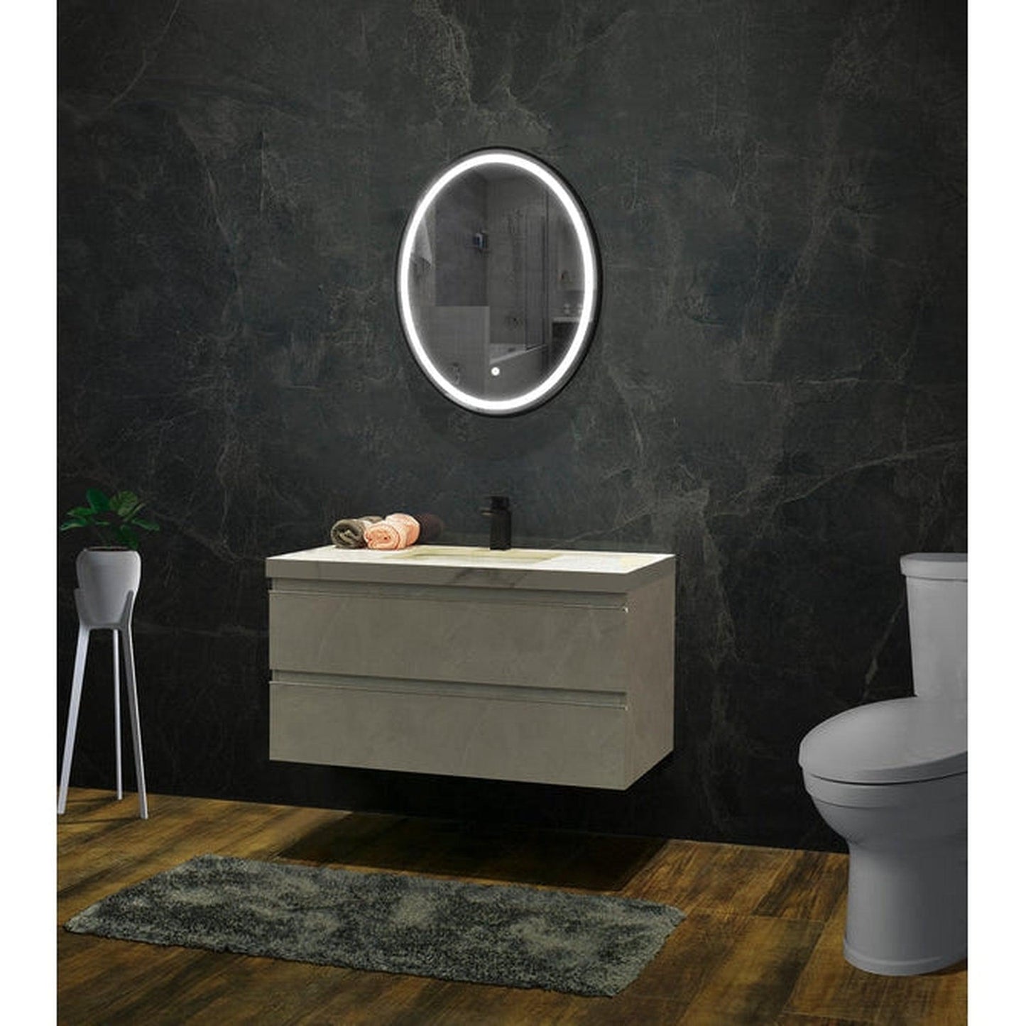 Vanity Art 24" W x 32" H Black Oval LED Lighted Bathroom Vanity Wall Mirror With Touch Sensor