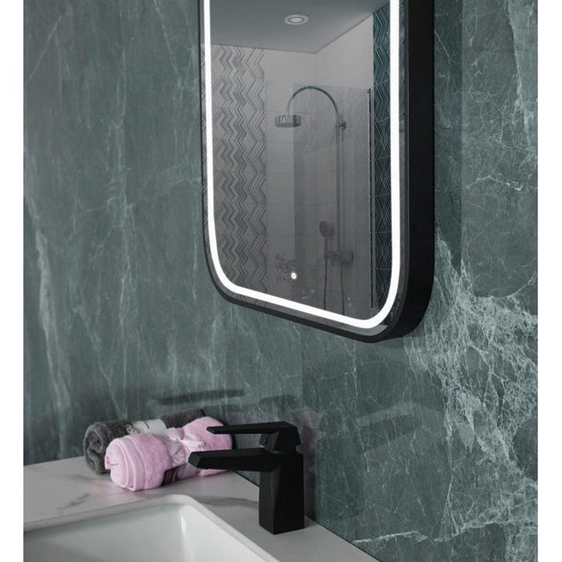Vanity Art 24" W x 32" H Black Rounded Corner Frame LED Lighted Bathroom Vanity Wall Mirror With Touch Sensor