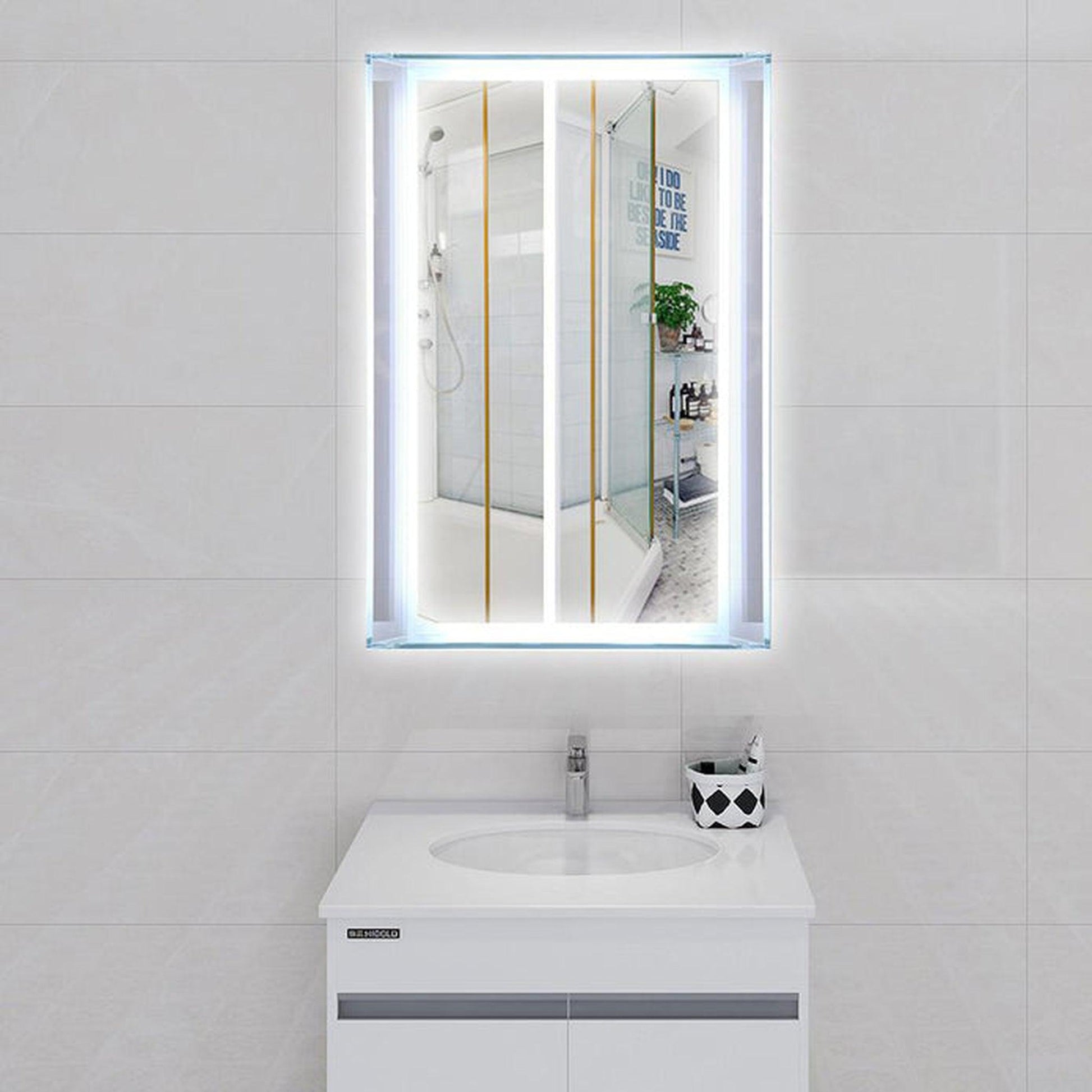 Vanity Art 31" W x 20" H Frameless Rectangular LED Lighted Bathroom Wall Mounted Vanity Mirror With Glass Cabinet and Touch Sensor