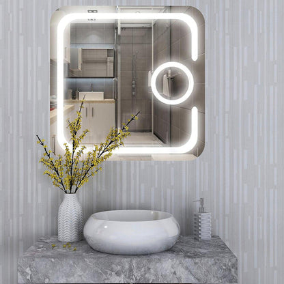 Vanity Art 31" W x 31" H Frameless Square LED Lighted Bathroom Wall Mounted Vanity Mirror With Touch Sensor and Magnifying Glass