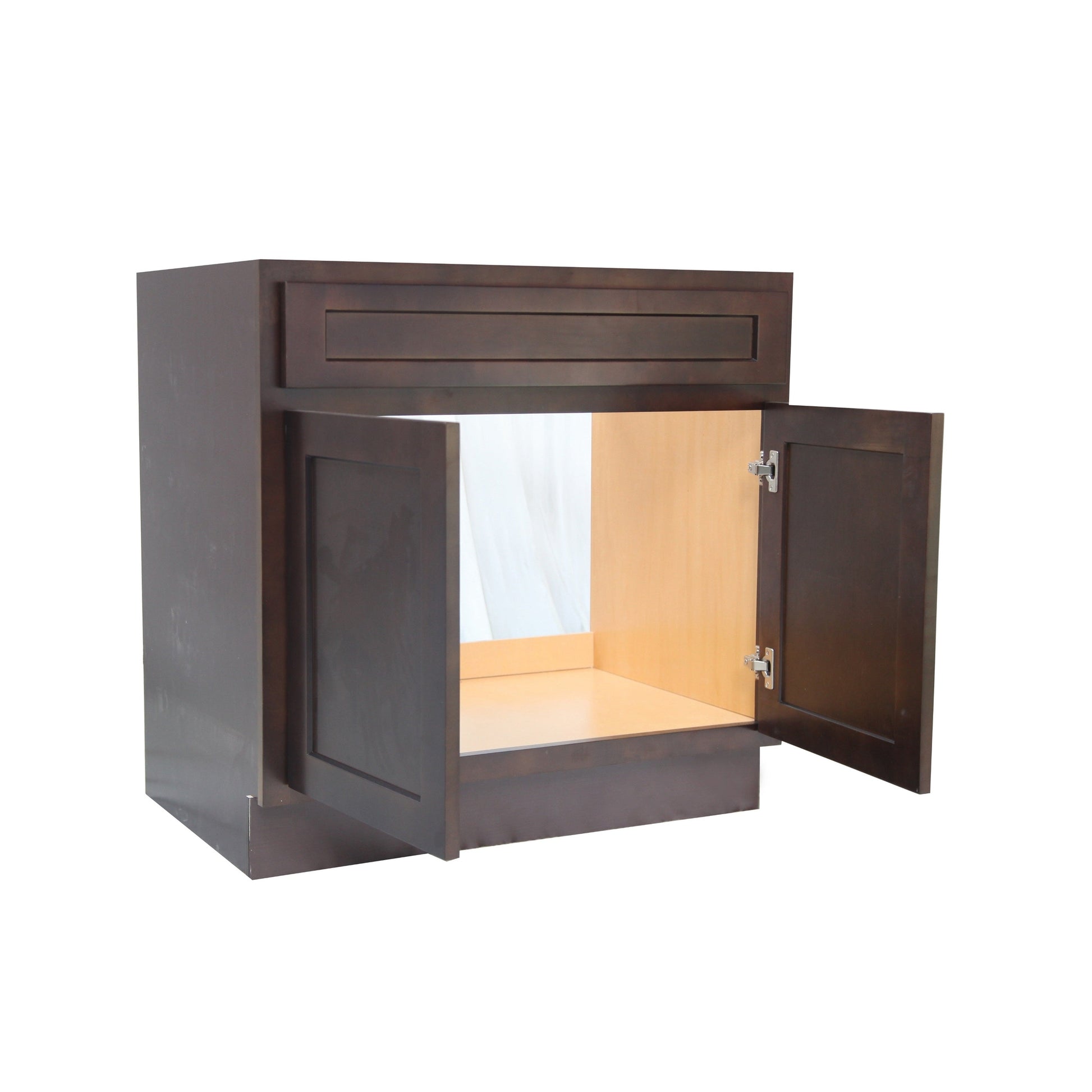 Vanity Art 33" Brown Freestanding Solid Wood Vanity Cabinet With Double Soft Closing Doors