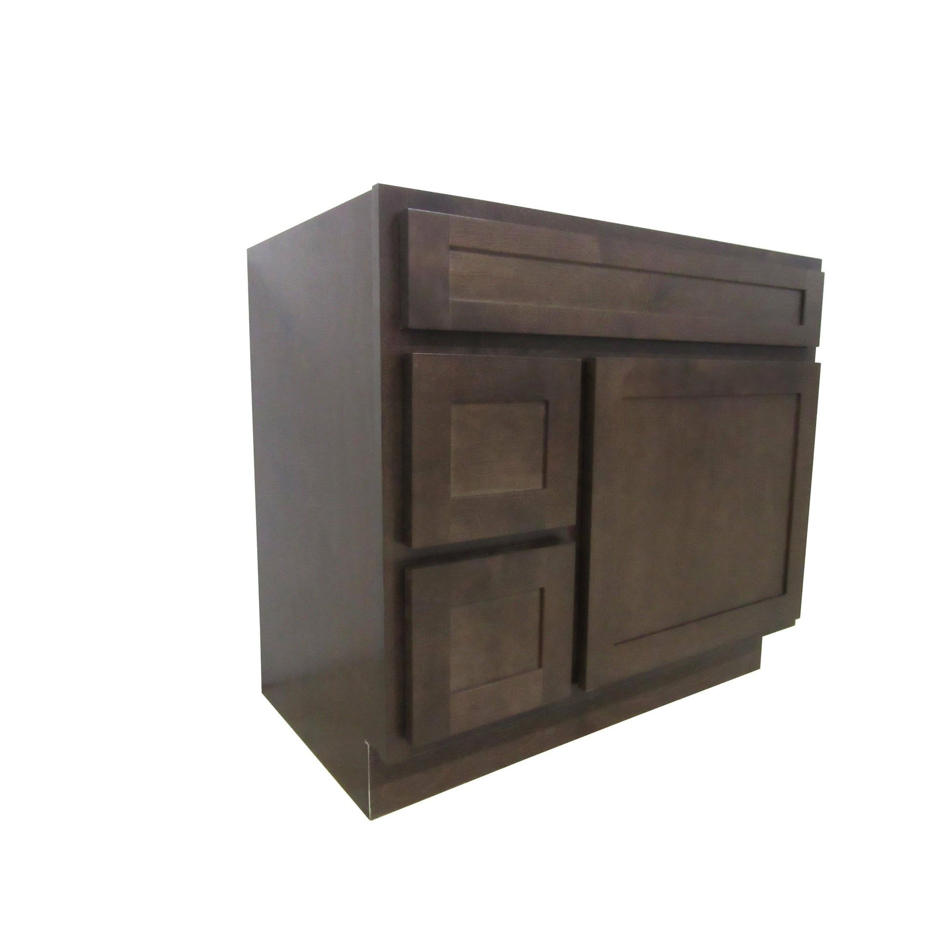 Vanity Art 36" Brown Freestanding Solid Wood Vanity Cabinet With Single Soft Closing Door and 2 Left Drawers