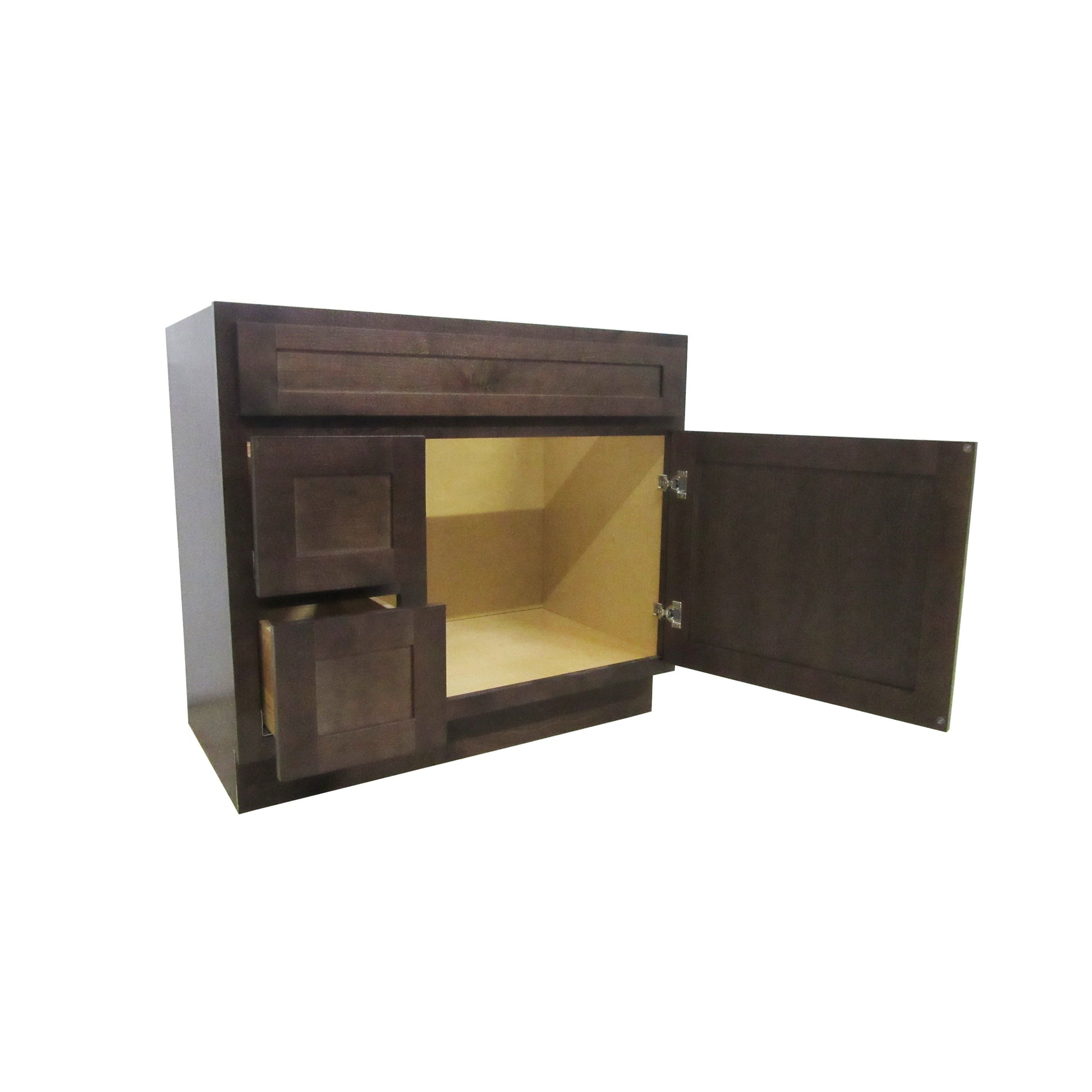 Vanity Art 36" Brown Freestanding Solid Wood Vanity Cabinet With Single Soft Closing Door and 2 Left Drawers