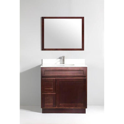Vanity Art 36" Brown Freestanding Solid Wood Vanity Cabinet With Single Soft Closing Door and 2 Left Drawers