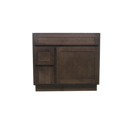 Vanity Art 36" Brown Freestanding Solid Wood Vanity Cabinet With Single Soft Closing Door and 2 Left Drawers