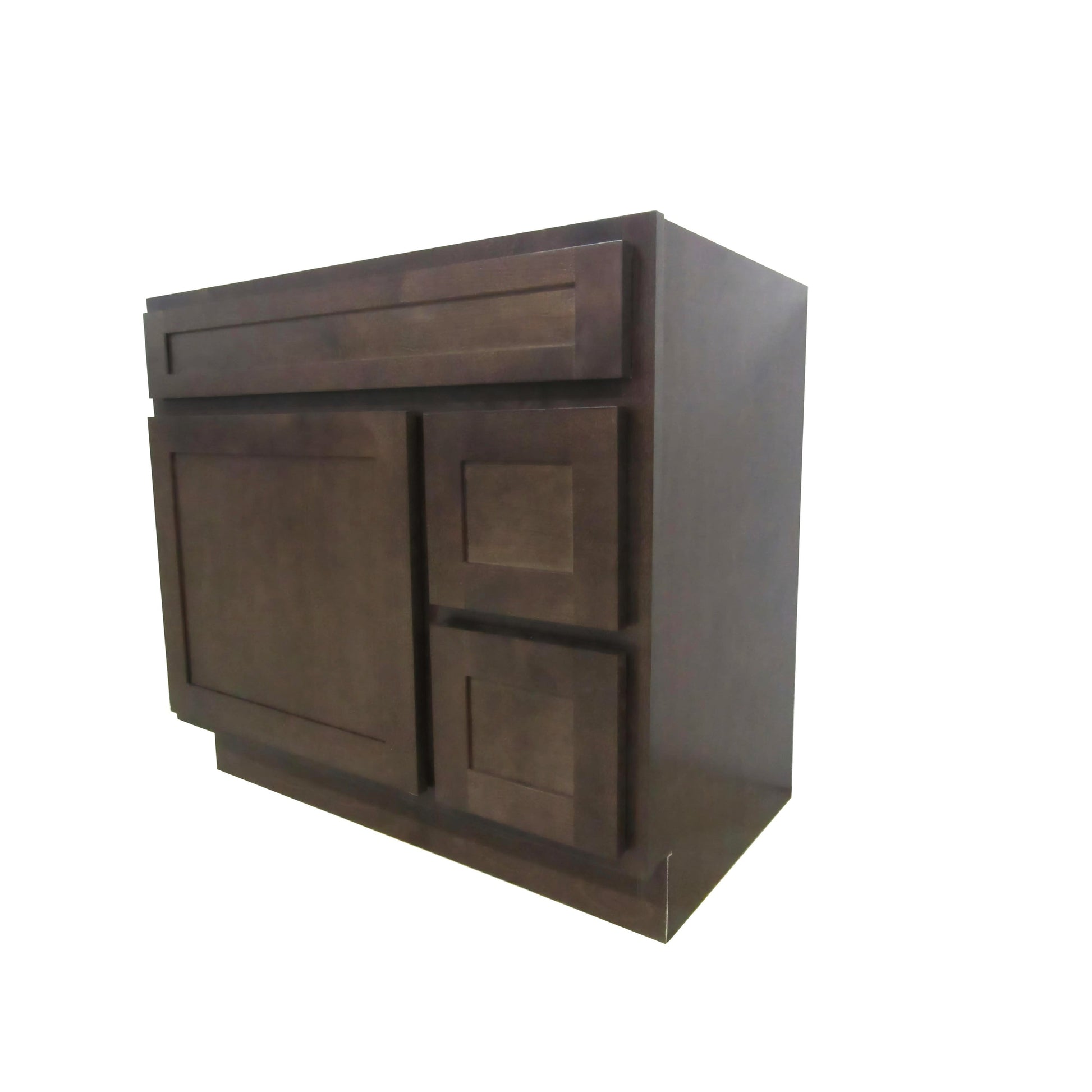 Vanity Art 36" Brown Freestanding Solid Wood Vanity Cabinet With Single Soft Closing Door and 2 Right Drawers