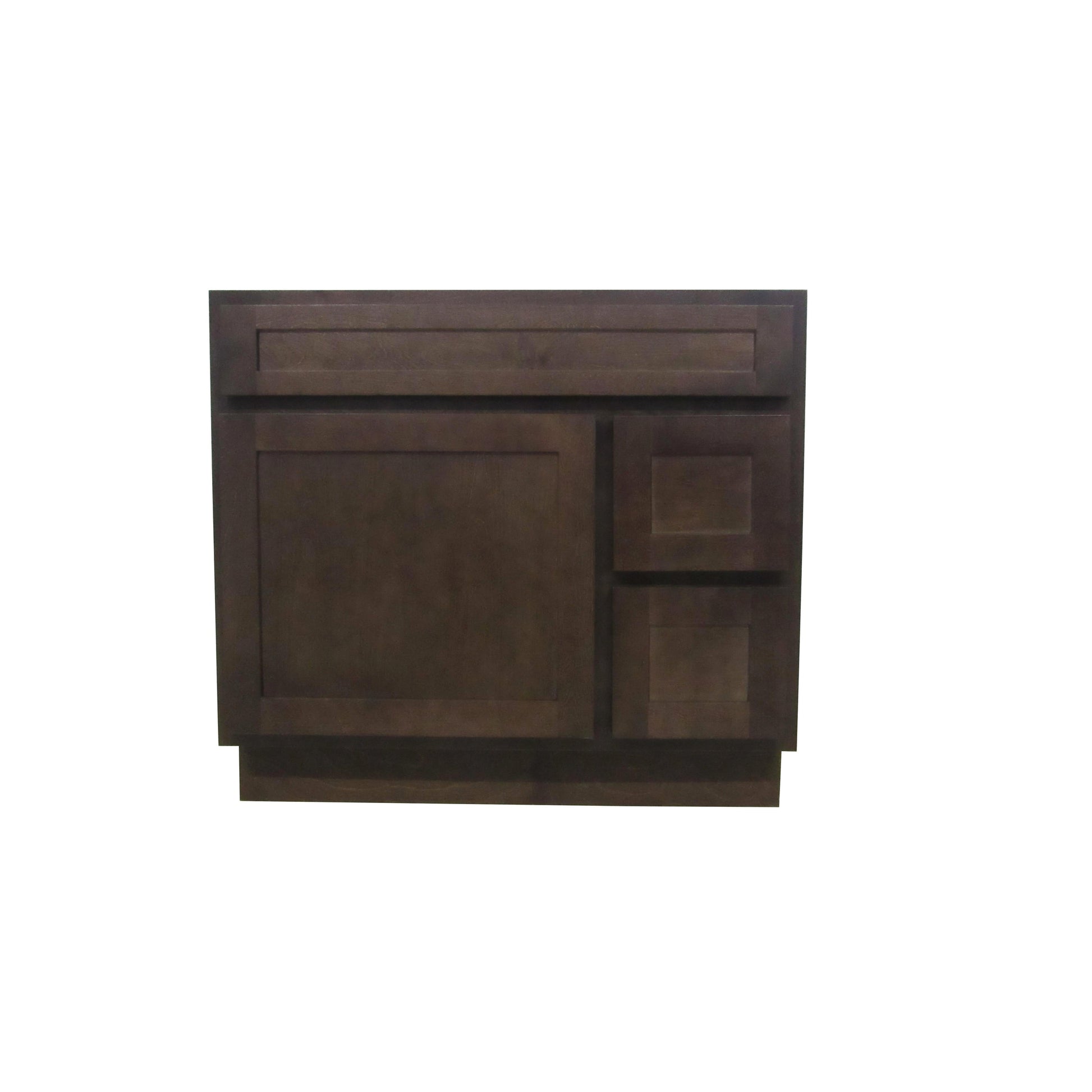 Vanity Art 36" Brown Freestanding Solid Wood Vanity Cabinet With Single Soft Closing Door and 2 Right Drawers