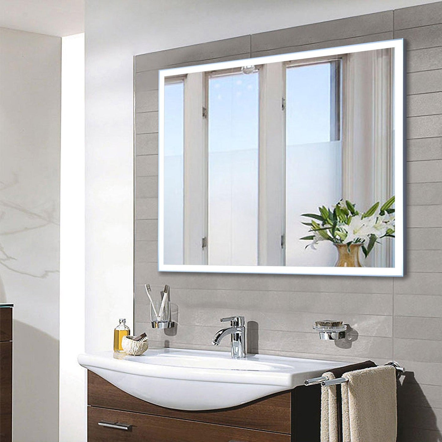 Vanity Art 36" W x 24" H Rectangular Frameless LED Lighted Illuminated Bathroom Vanity Wall Mirror With Touch Sensor Switch