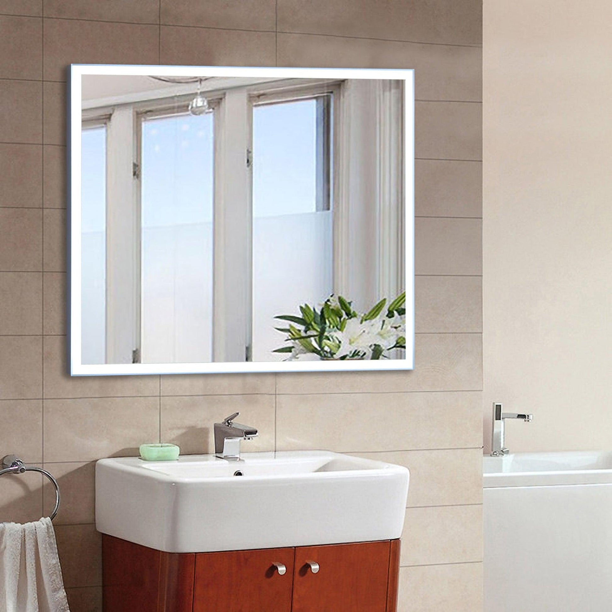 Vanity Art 36" W x 24" H Rectangular Frameless LED Lighted Illuminated Bathroom Vanity Wall Mirror With Touch Sensor Switch