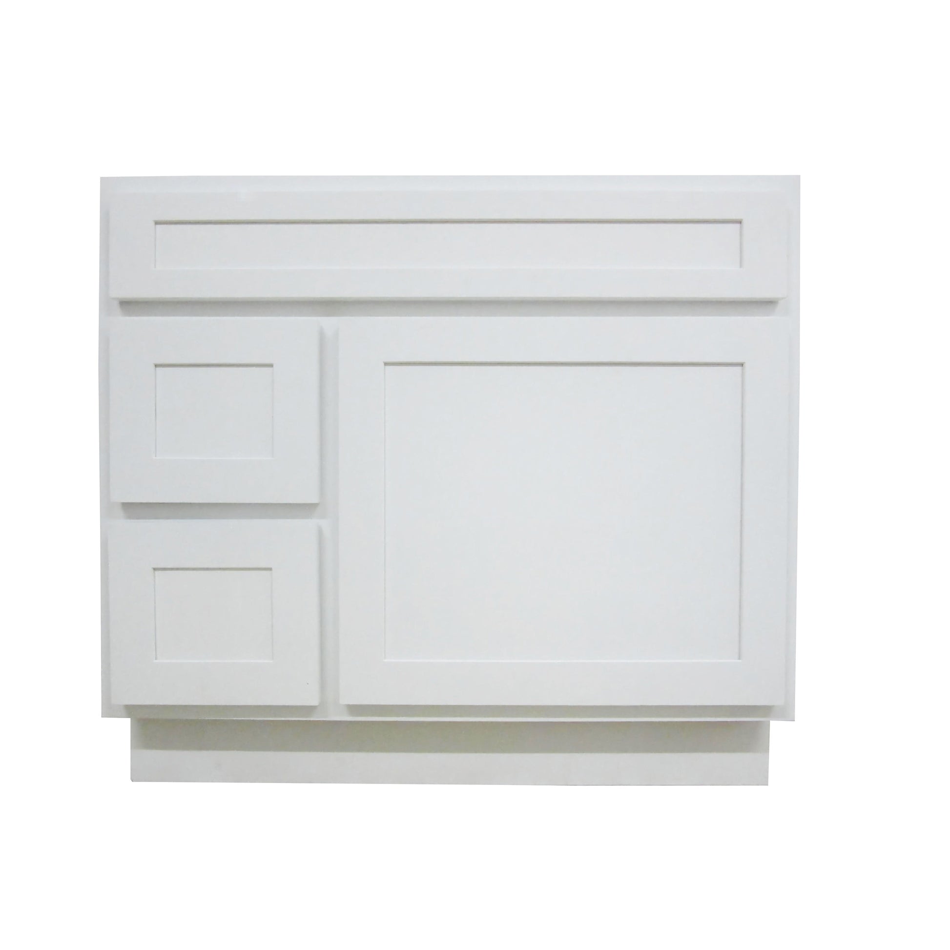 Vanity Art 36" White Freestanding Solid Wood Vanity Cabinet With Single Soft Closing Door and 2 Left Drawers