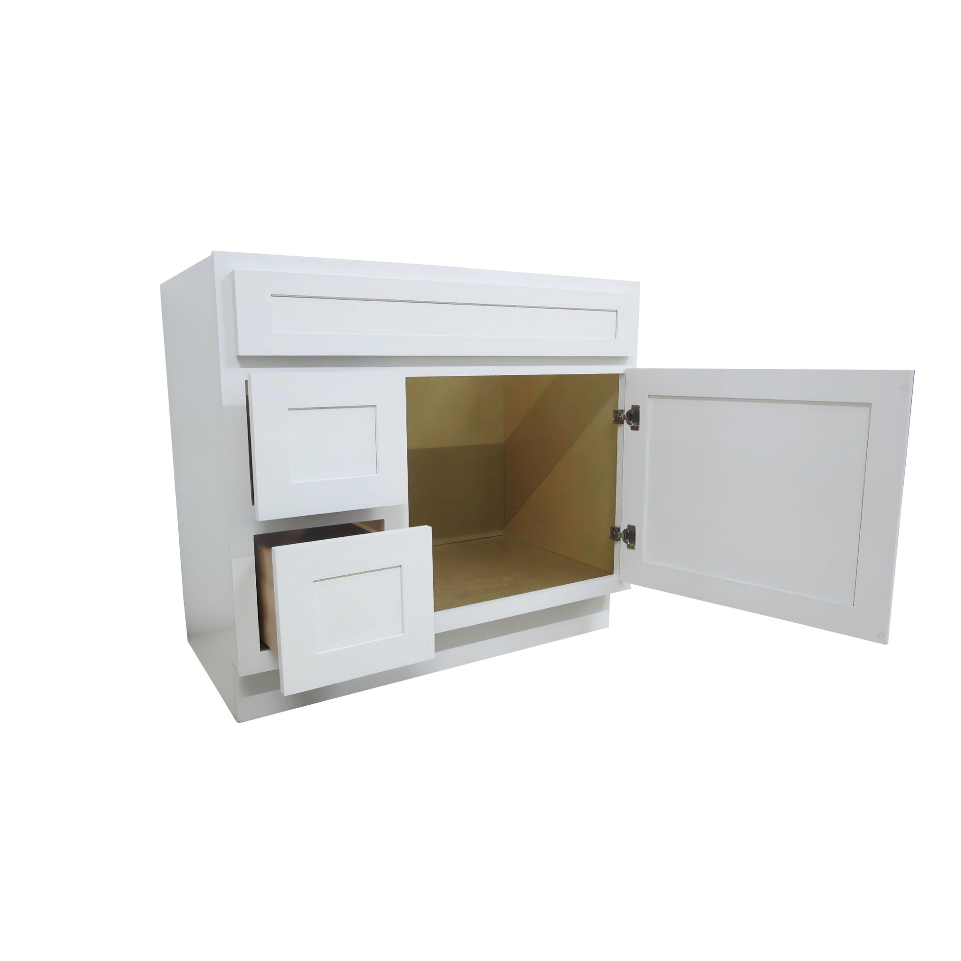 Vanity Art 36" White Freestanding Solid Wood Vanity Cabinet With Single Soft Closing Door and 2 Left Drawers