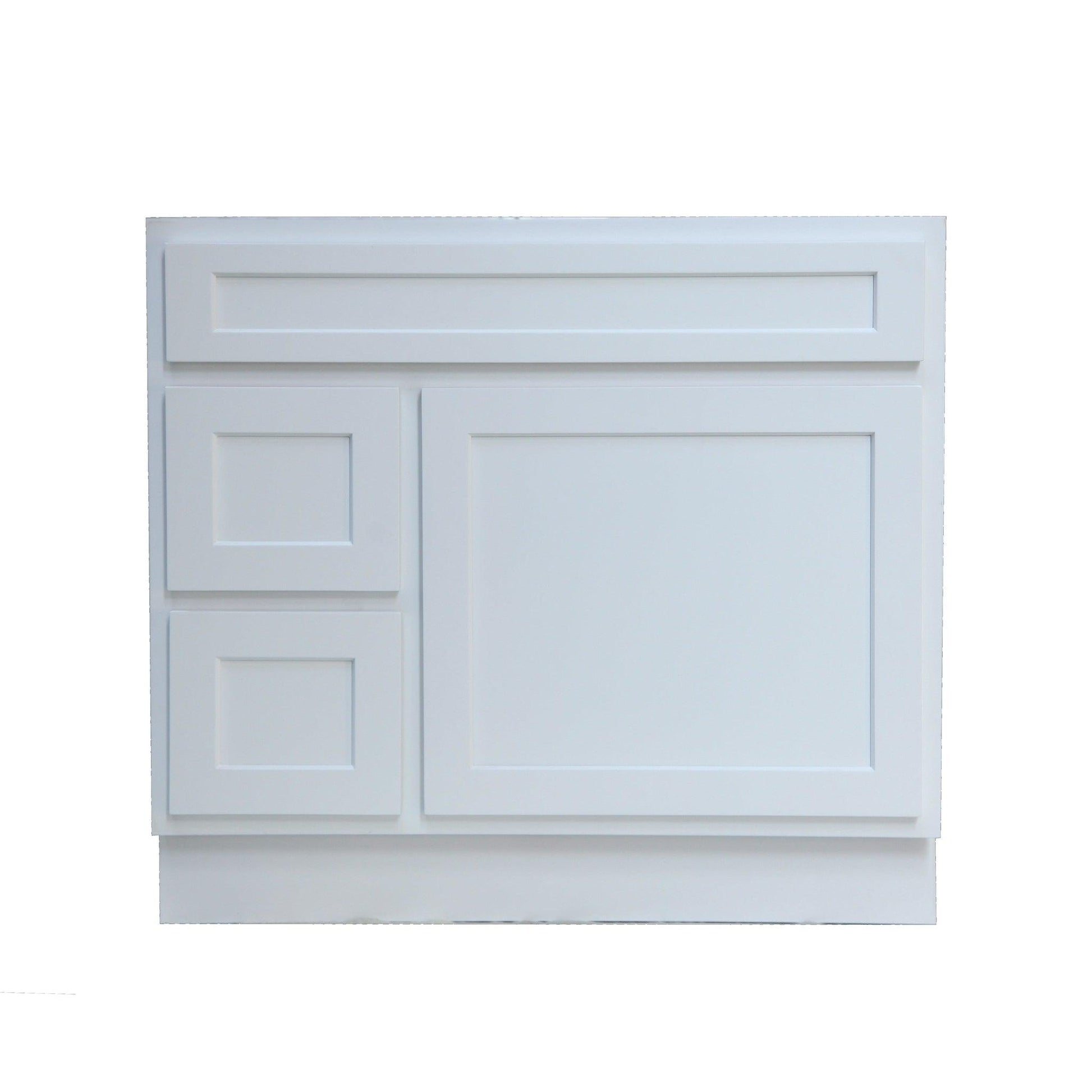 Vanity Art 36" White Freestanding Solid Wood Vanity Cabinet With Single Soft Closing Door and 2 Left Drawers