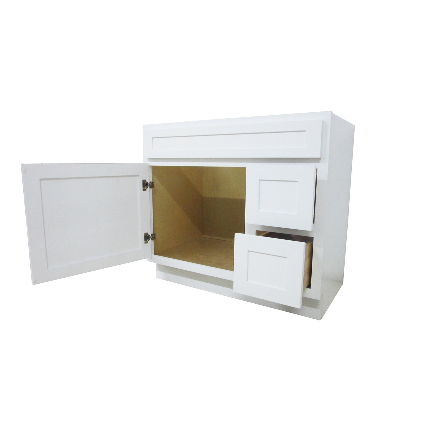 Vanity Art 36" White Freestanding Solid Wood Vanity Cabinet With Single Soft Closing Door and 2 Right Drawers