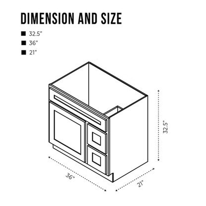 Vanity Art 36" White Freestanding Solid Wood Vanity Cabinet With Single Soft Closing Door and 2 Right Drawers