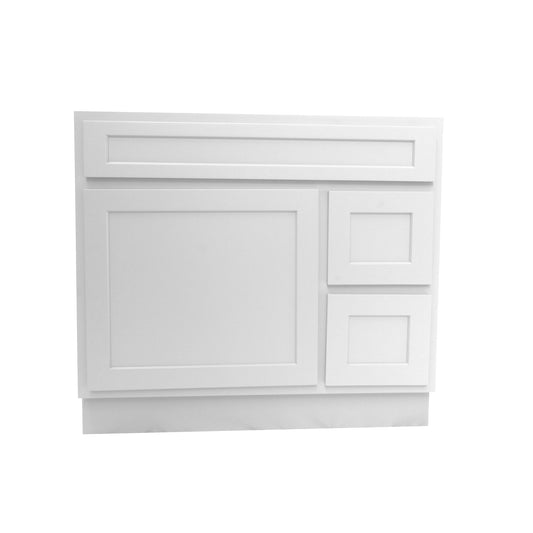Vanity Art 36" White Freestanding Solid Wood Vanity Cabinet With Single Soft Closing Door and 2 Right Drawers