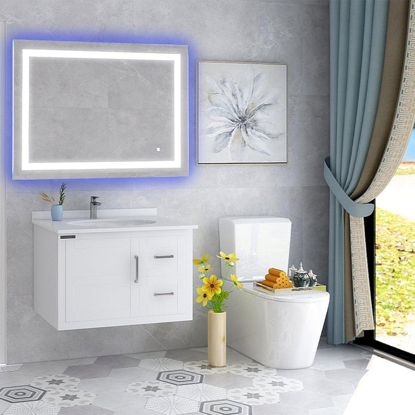 Vanity Art 40" x 28" Frameless LED Lighted Illuminated Bathroom Vanity Wall Mirror With Touch Sensor