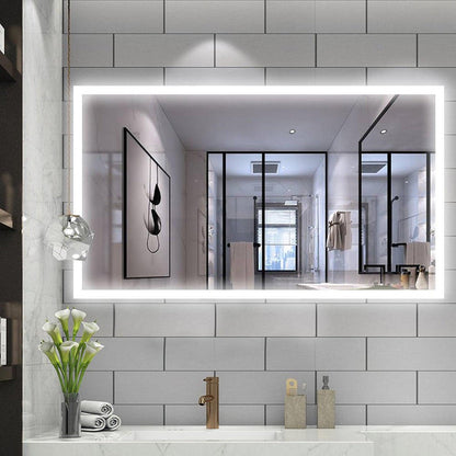 Vanity Art 48" W x 24" H Rectangular Frameless LED Lighted Illuminated Bathroom Vanity Wall Mirror With Touch Sensor Switch