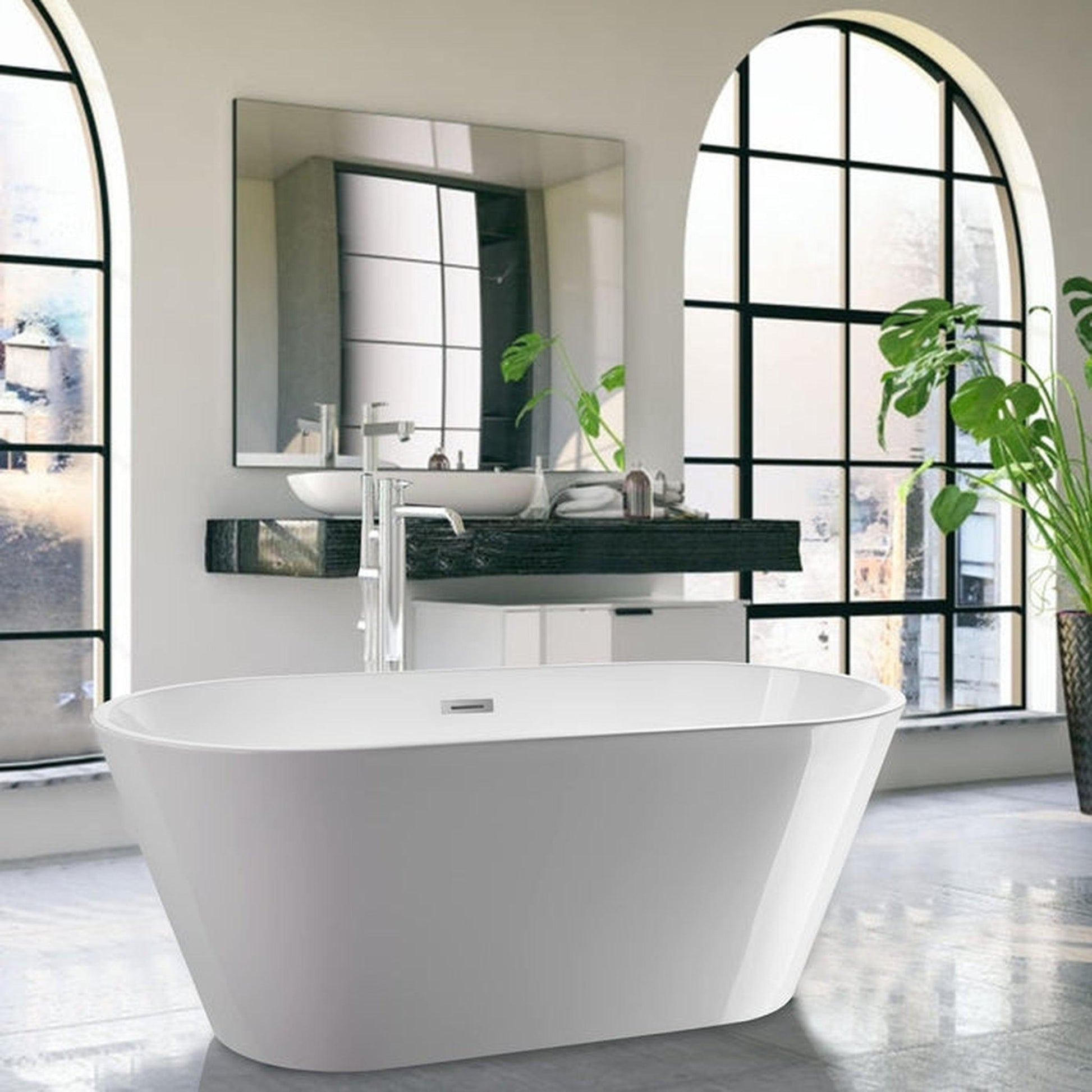 Vanity Art 54" W x 23" H White Acrylic Non-Slip Freestanding Soaking Bathtub With Air Bath Option