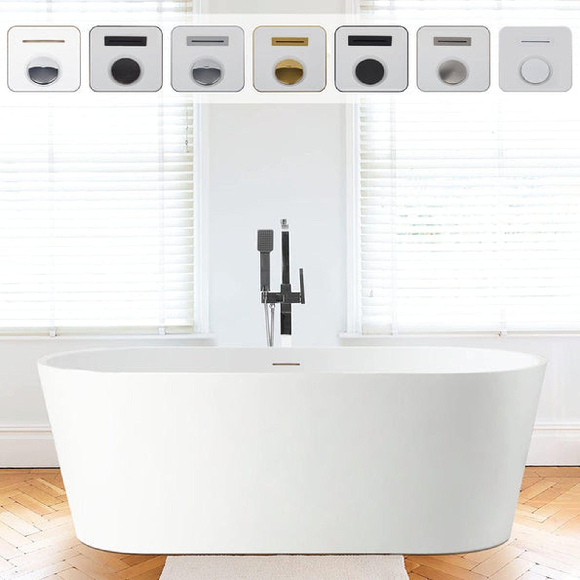 Vanity Art 54" W x 24" H White Modern Stand Alone Soaking Tub With Polished Chrome Slotted Overflow and Pop-up Drain