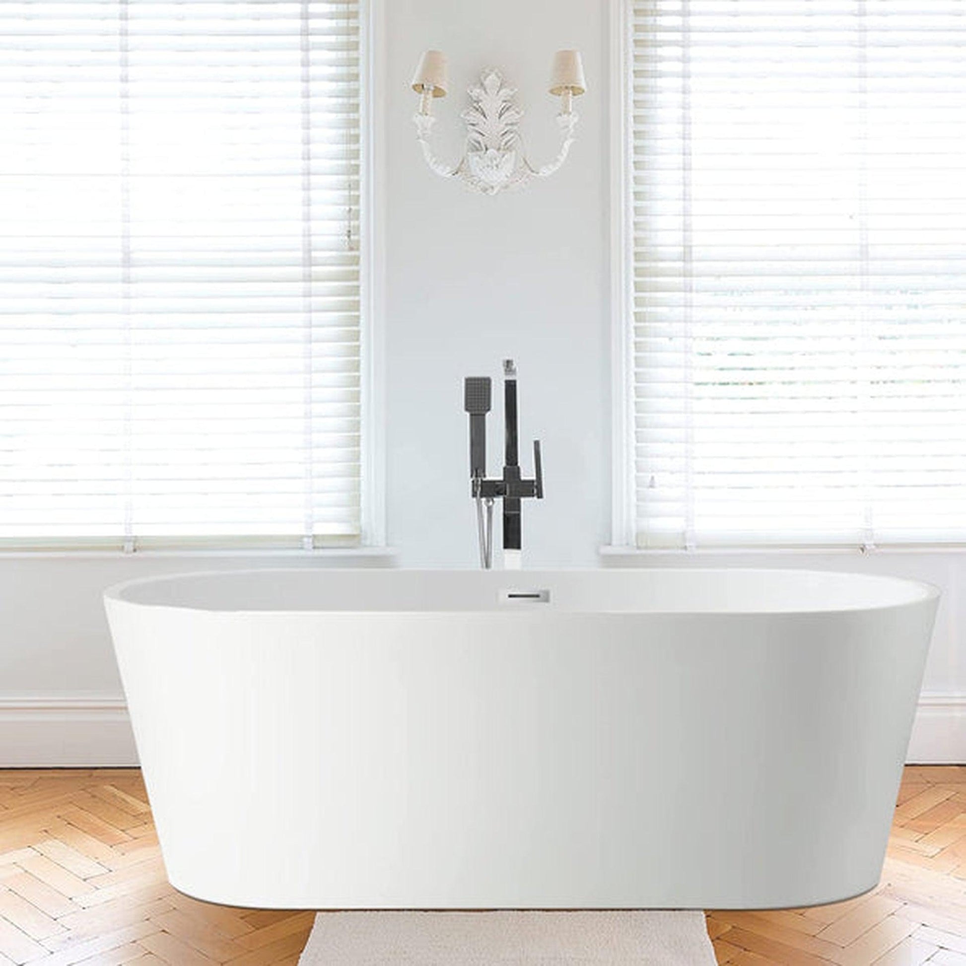 Vanity Art 54" W x 24" H White Modern Stand Alone Soaking Tub With Polished Chrome Slotted Overflow and Pop-up Drain