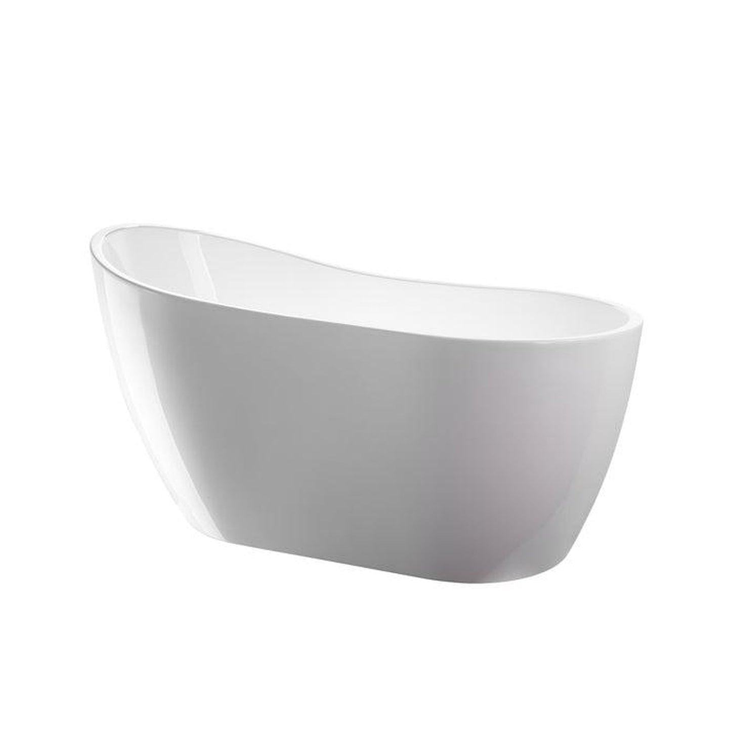 Vanity Art 54" W x 28" H White Acrylic Modern Freestanding Bathtub With Polished Chrome Pop-up Drain and Slotted Overflow