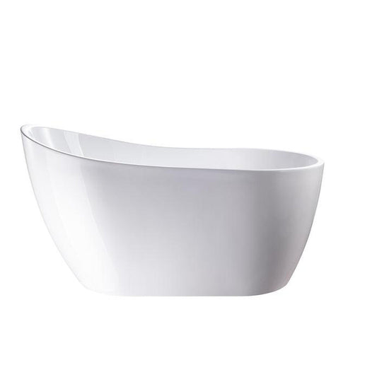 Vanity Art 54" W x 28" H White Acrylic Modern Freestanding Bathtub With Polished Chrome Pop-up Drain and Slotted Overflow