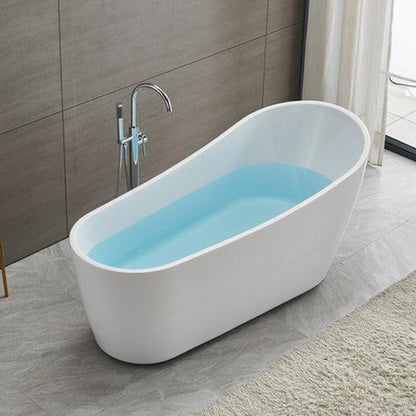 Vanity Art 55" x 29" White Acrylic Modern Freestanding Bathtub With Polished Chrome Pop-up Drain, Slotted Overflow and Flexible Drain Hose