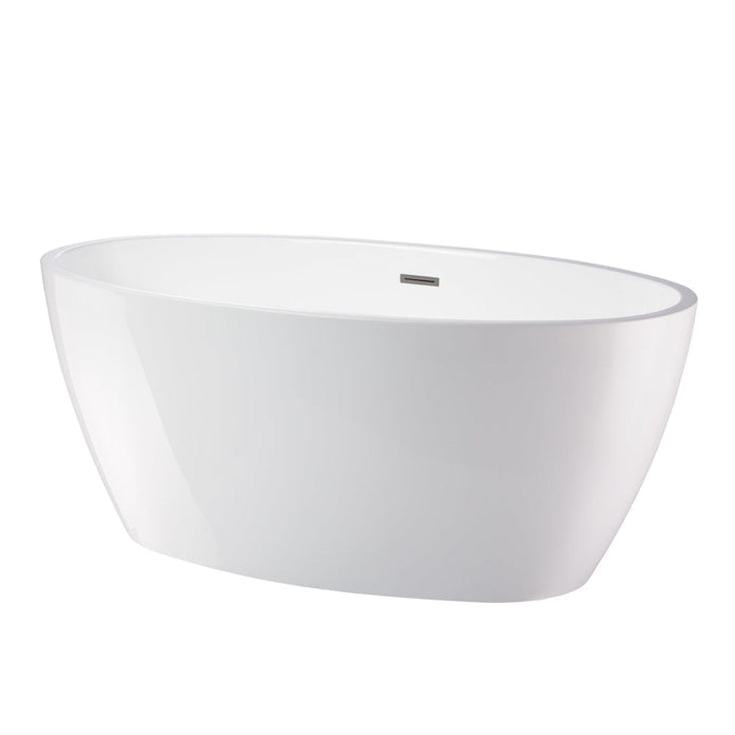 Vanity Art 55" x 32" White Acrylic Freestanding Contemporary Design Soaking Bathtub With Brushed Nickel Slotted Overflow & Pop-up Drain